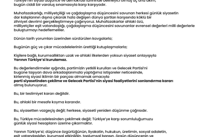 Gelecek Partisi Resmen Feshedildi