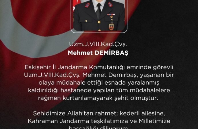 Eskişehir’de Jandarma Uzman Çavuş Şehit Düştü