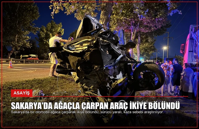 Sakarya’da Ağaçla Çarpan Araç İkiye Bölündü